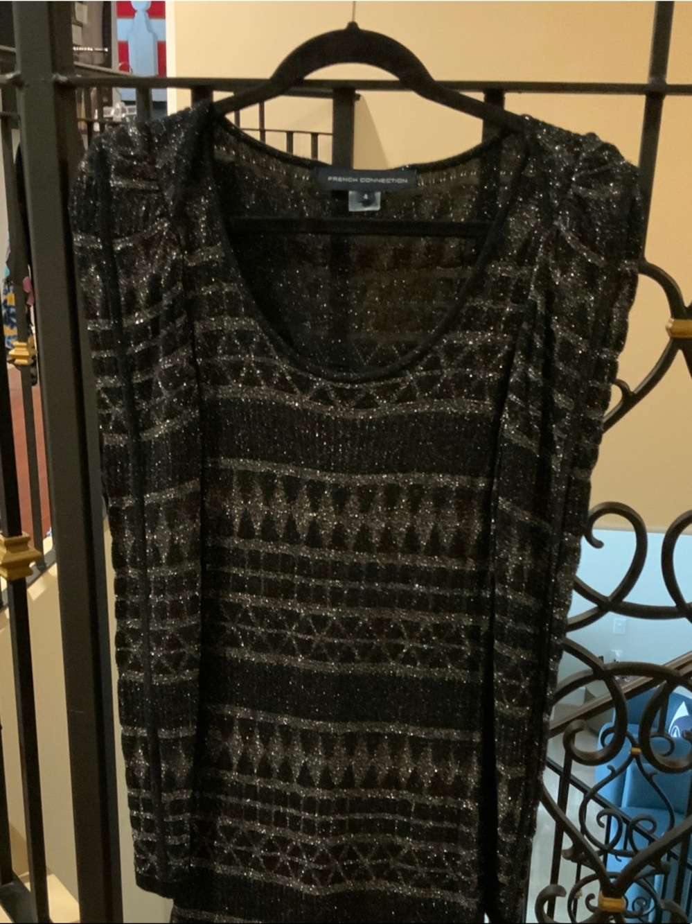 French Connection Black & Silver Metallic Knit Scoop-Neck Top